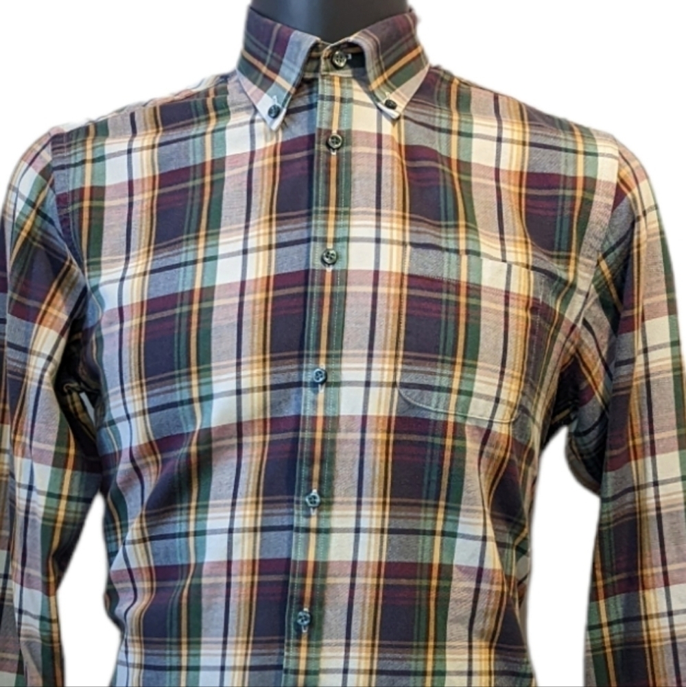 2/$20 Brunn & Stengade Navy Blue Plaid Button Down Shirt sz 15 3/4
